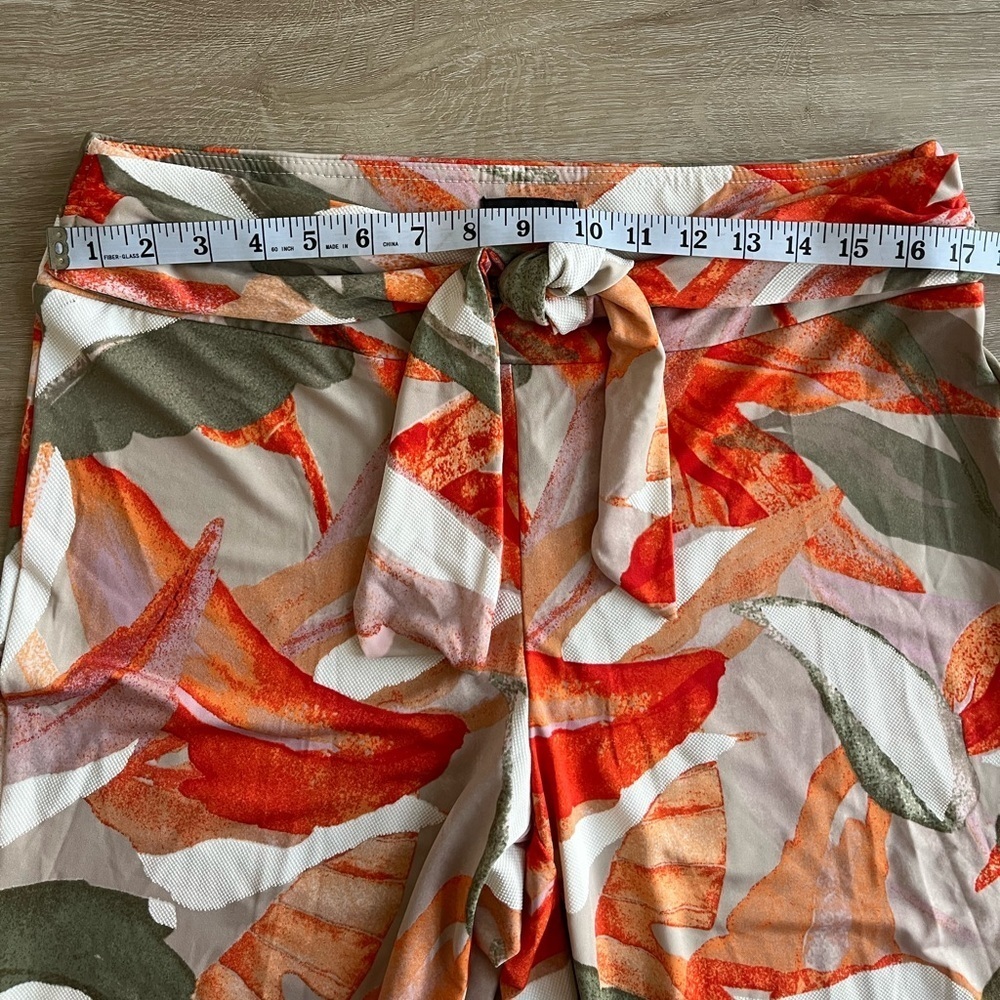 Floral Vibrant Tropical Print Pull on Front Tie Flowy Pants SZ 1X - Picture 6 of 7